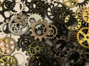 gears of different colors and sizes
